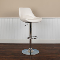 Flash Furniture CH-182050X000-WH-V-GG Contemporary White Vinyl Adjustable Height Barstool with Chrome Base